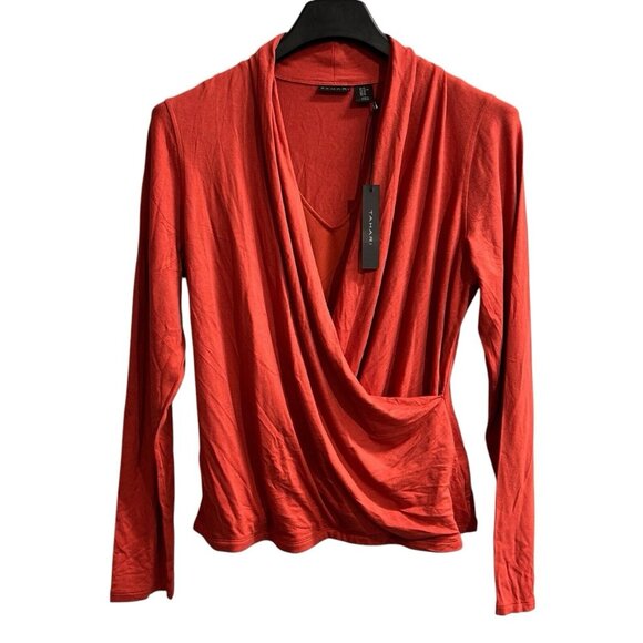 Elie Tahari Tops - Elie Tahari Top Womens XL Burnt Orange Faux Wrap Jersey Knit Pullover Blouse